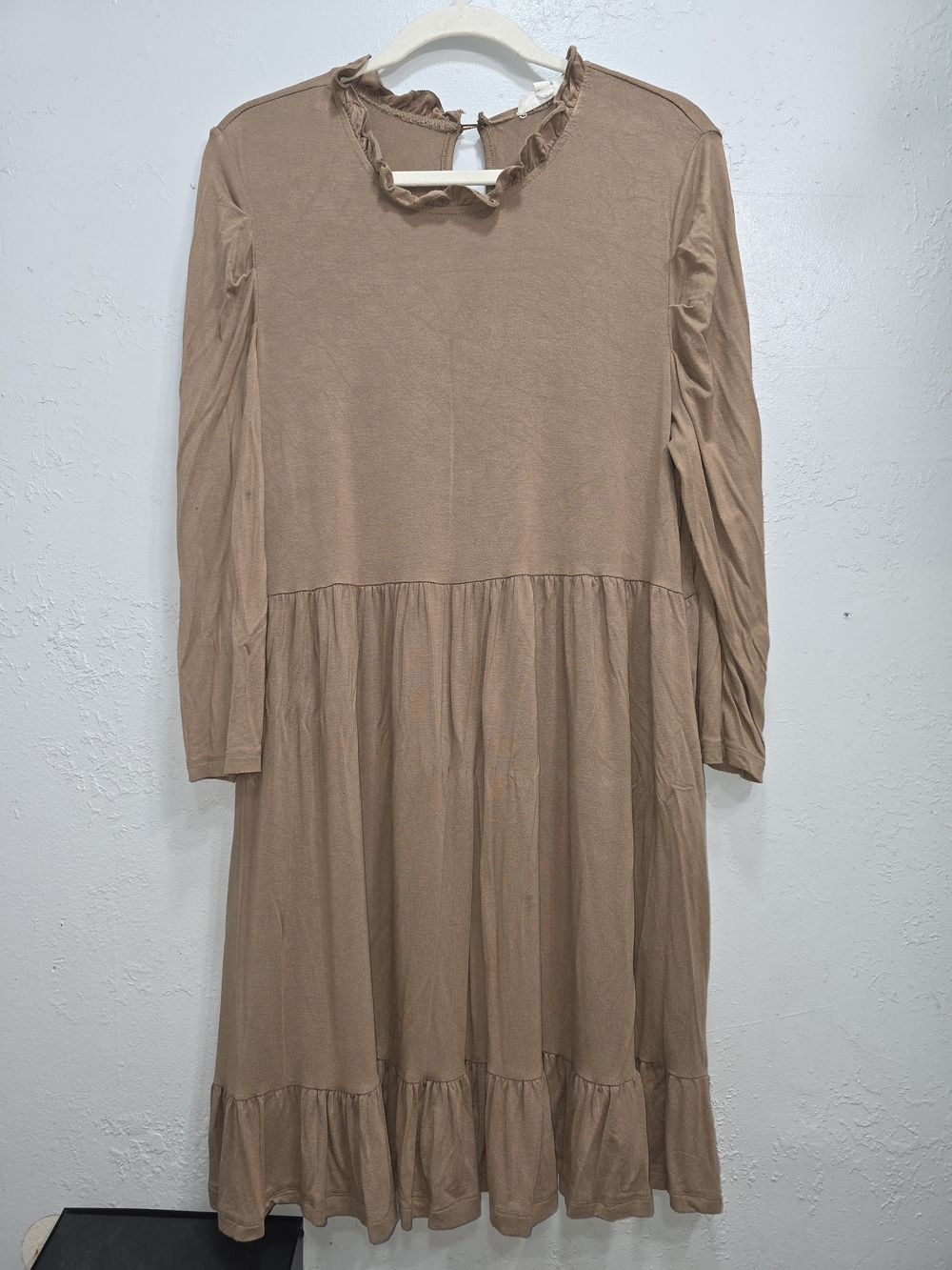 Downeast Tiered Midi Dress Coffee Brown Knit Ruffle